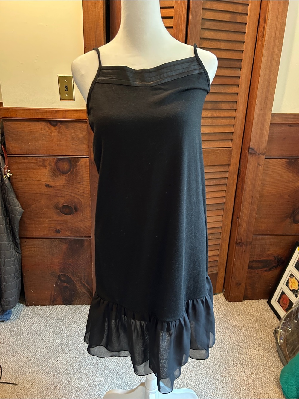 Women's Black Slip Nightie with Ruffle Hem